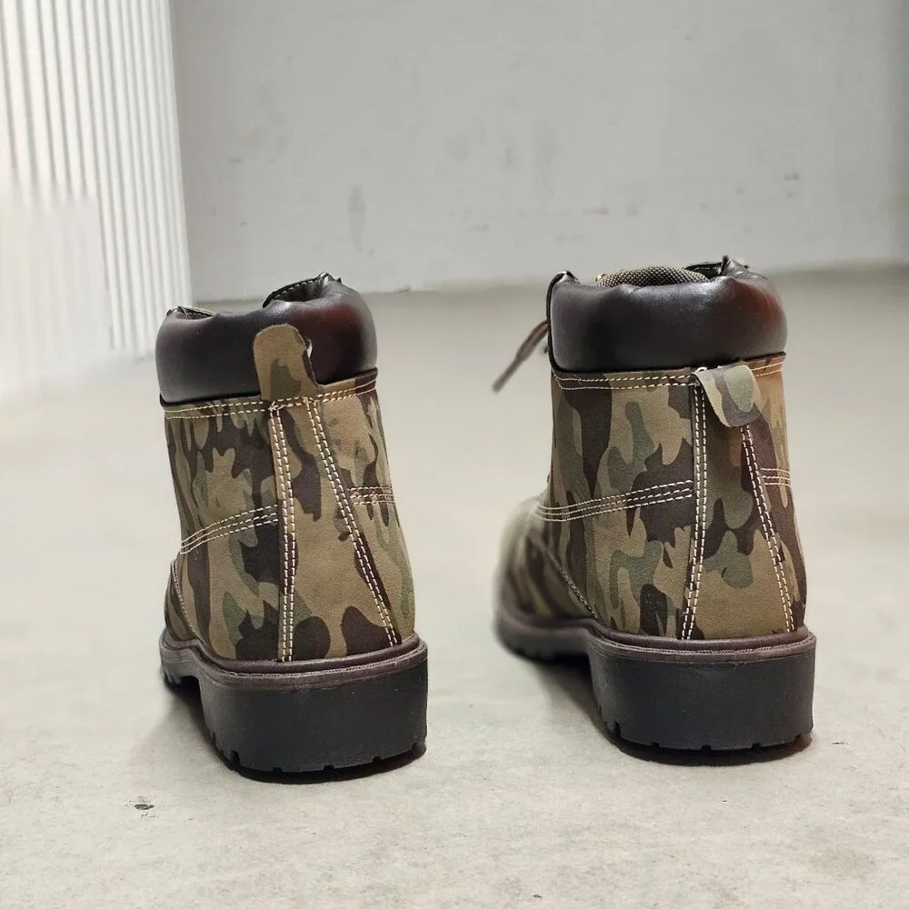 Camouflage Lace-Up Combat Boots With Padded Collar & Rugged Soles For Outdoor We - Picture 6 of 9